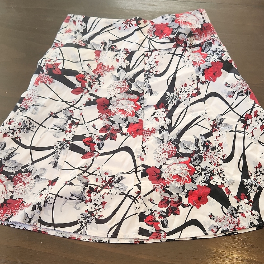 Monsoon Floral A-Line Skirt - Red, Black, White Sz 12